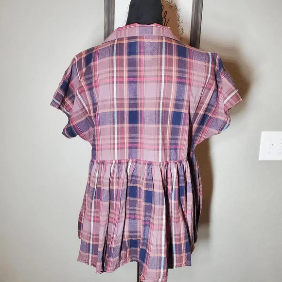 Lucky Brand Women's Short Sleeve Babydoll Tunic Shirt Plaid Size XS - Picture 12 of 12